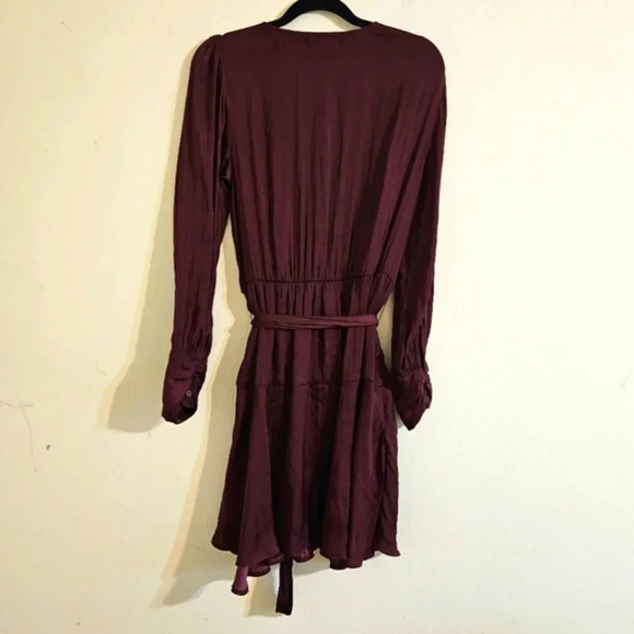 Socialite Burgundy Faux Wrap Dress - Picture 2 of 6